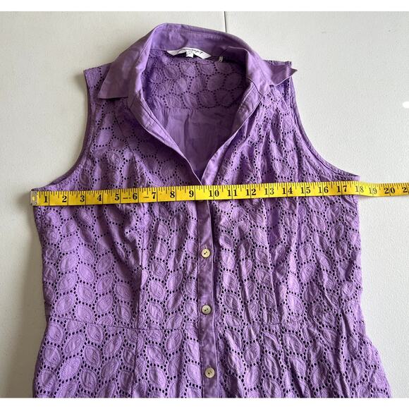 Foxcroft A Line Dress Women 6 Purple Sleeveless Eyelet Pockets Boho Lagenlook - Picture 4 of 10